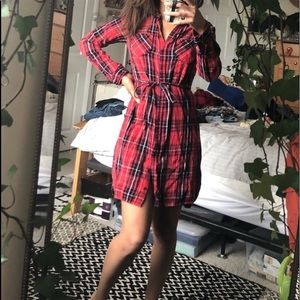 Plaid Flannel Shirt Dress Sz L